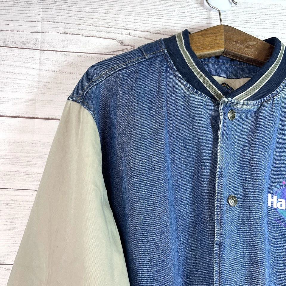 VINTAGE 90s Mens Gear For Sports Denim Jean Bomber Snap Jacket Harrah’s Vegas XL - Image 3 of 4