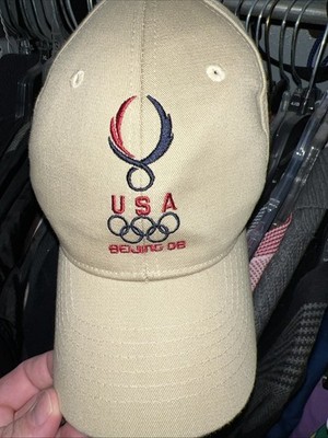 USA Olympics Beijing 2008 Hat Baseball Cap Tan Beige Embroidered Adjustable