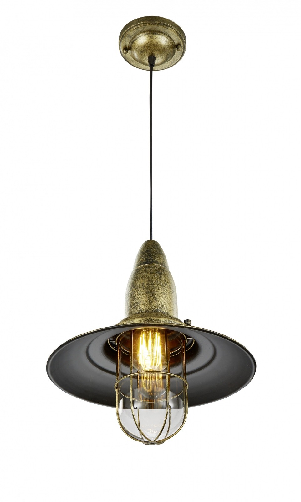 Lampadario Sospensione Industrial Metallo Invecchiato Vetro Chiaro