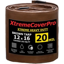 12' x 16' Brown Super Ultra Heavy-Duty Tarp   20 Mil Waterproof  UV-Resistan...