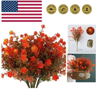 8 Bundles Artificial Fall Flowers No Fade Faux Autumn Plants, Fake Indoor Out...