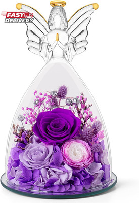 Rosevalley Angel Roses Gifts for Her,Preserved Real Flowers Roses in Glass Angel