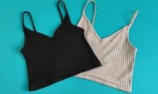 2 Crop Top Schwarz und Grau 36-38 Baumwolle Top