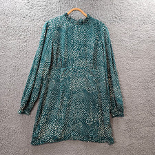 New Atmos & Here Womens A-line Dress Size 18 Green White Spot Long Sleeve