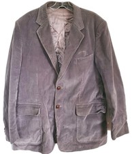 Vintage Men's Single Breasted Suit Jacket Gray Corduroy Professor Elbow Patches