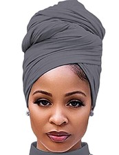 Head Wraps for Black Women Stretch Head Scarf Long African 1pcs -Dark Gray