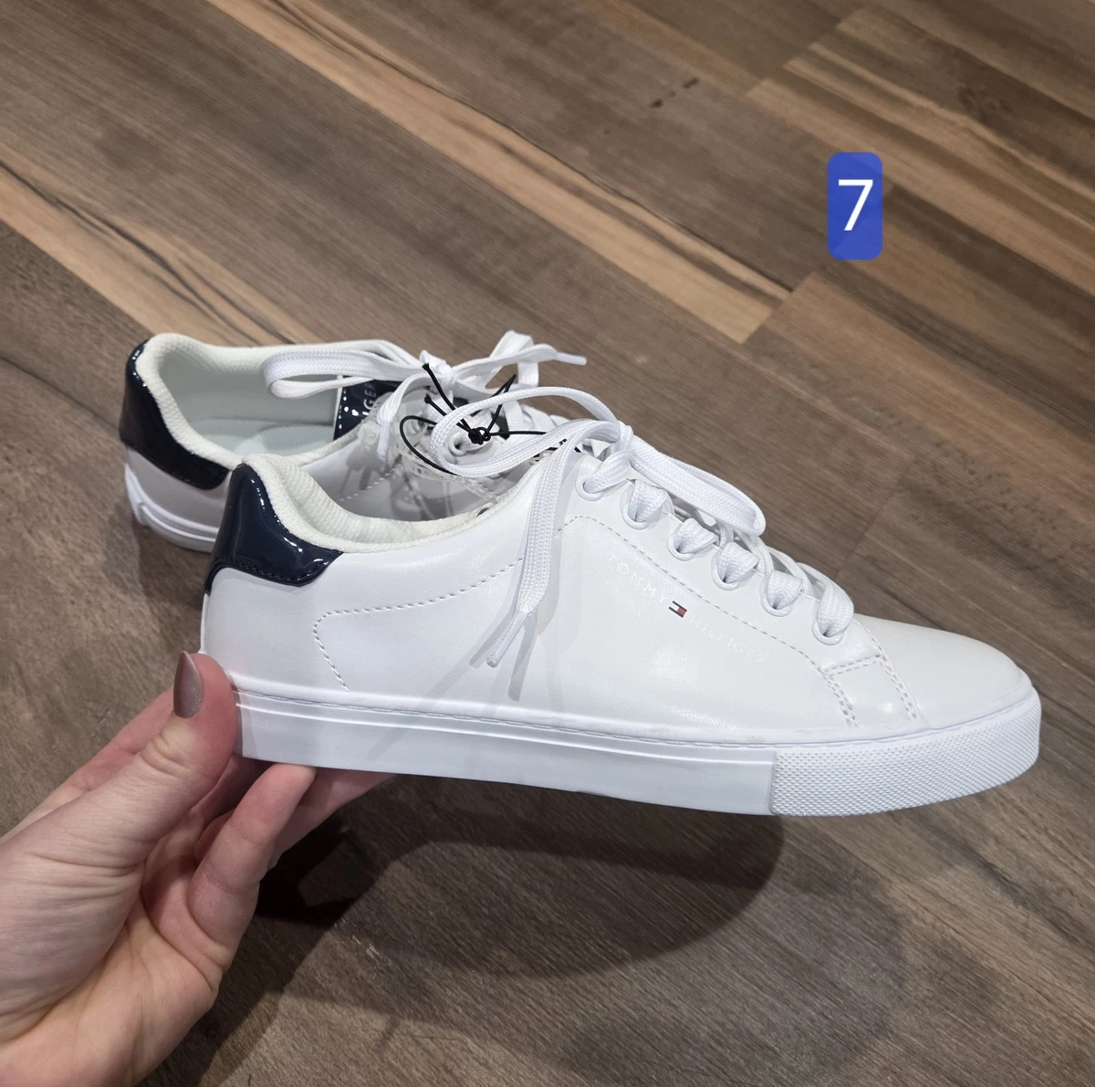 NWOT~Tommy Hilfiger white canvas slip on, athletic shoes with navy piping Tommy Hilfiger Blue Athletic Shoes | Mercari main image 2