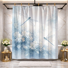 Elegant Blue Dragonfly Floral Bathroom Decor Shower Curtain 72x72 inch