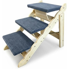 2in1 Foldable Wooden Dog Stairs Ramp 3-Step Anti-Slip for Bed Couch Car 150lbs