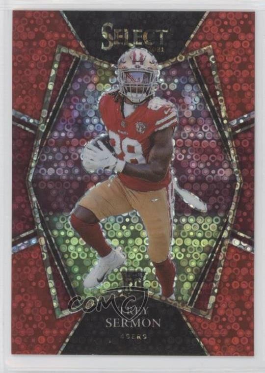 2021 Select Premier Level Red Disco Prizm 26/49 Trey Sermon #168 Rookie RC 10k8