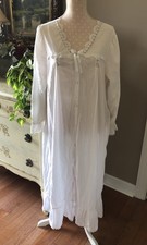 Vtg WILLOW CREEK Long Nightgown Prairie Romantic Cottagecore White Button Large