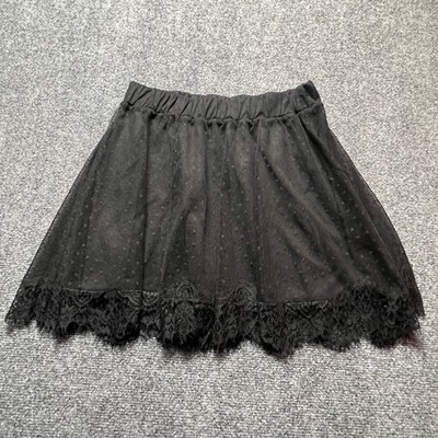 Ni Ami for Francesca's Black Swiss Dot Mesh Lace Mini Skirt Small GBHZL-006