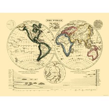Mapa histórico - Divisiones geográficas mundiales - Arte de pared vintage