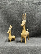VTG Brass Mid Century Llama Donkey Figurines PAIR Burro Saddle Engraving Set