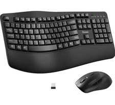Wireless Keyboard and Mouse Combo,2.4G Full Size Wave Keys, Black