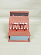 VTG Red Steel Toy Cash Register Working Open Drawer Lever Pop Numbers