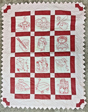 Vintage Handmade Baby Quilt Hand Embroidered Nursery Crib BABY TOYS 40  x52  