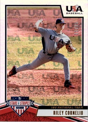 2019 USA Baseball Stars and Stripes Longevity Gold Team Logo Riley Cornelio /25