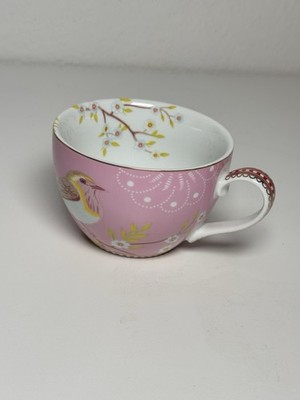 Pip Studio Pink Bird Fine Porcelain Tea Cup Floral Blossom Gold Trim