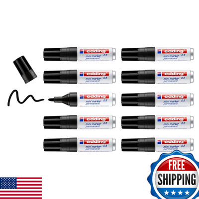 Edding 0.5 Mini Permanent Marker - Black - 10 Marker Pens - Fine Round 1 Mm -