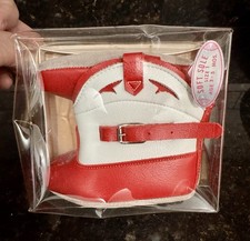 Vintage 1950s Red  White Infant Cowboy Boots 3-5 Mo. Unisex Faux Leather NEW