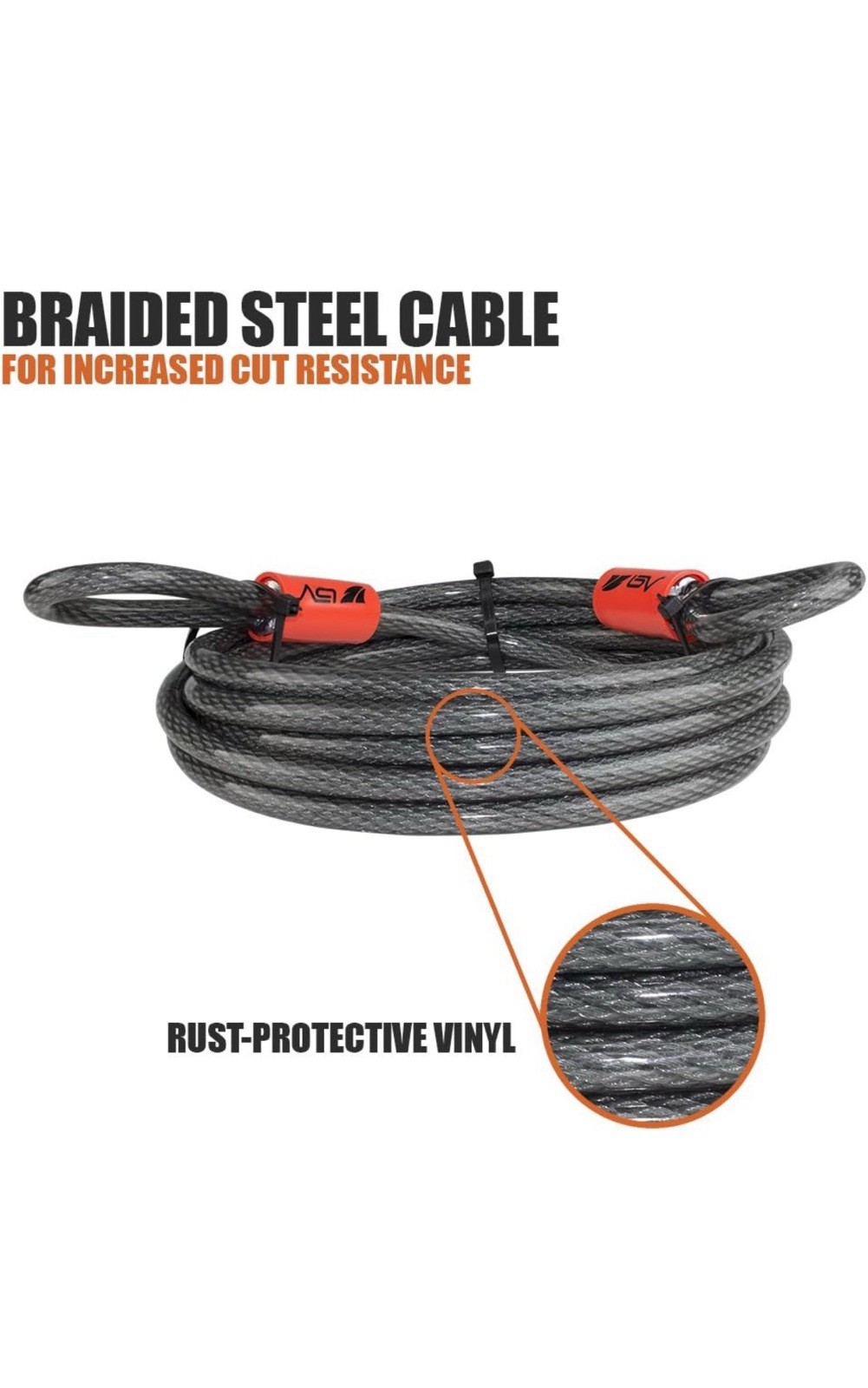 Heavy-Duty 30FT Security Cable Lock with Loops - 10mm (3/8 Inch) Cut-Resistant B