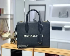 NWT Michael Kors Purse Mirella Small Shopper Crossbody Bag Black Leather Tote MK