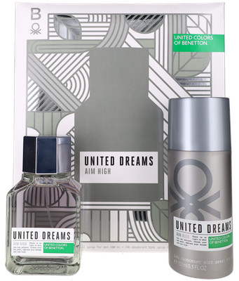 United Dreams Aim High by Benetton Men Set: EDT + Body Deodorant 3.4+5.1oz SW