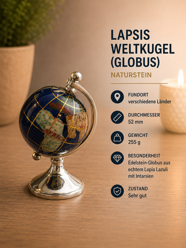 Lapislazuli Globus Weltkugel 52mm 255g Edelstein Globus auf Metallständer Deko Lapislazuli Globus Weltkugel 52mm 255g Edelstein Globus auf Metallständer Deko