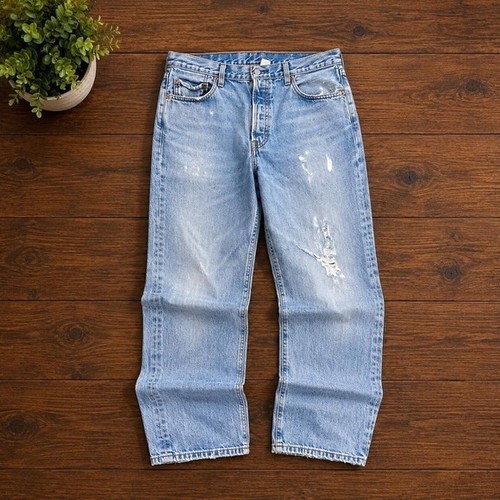 Crazy Vintage 2000's Light Blue Washed Distressed Essential Levi's 501 Jeans