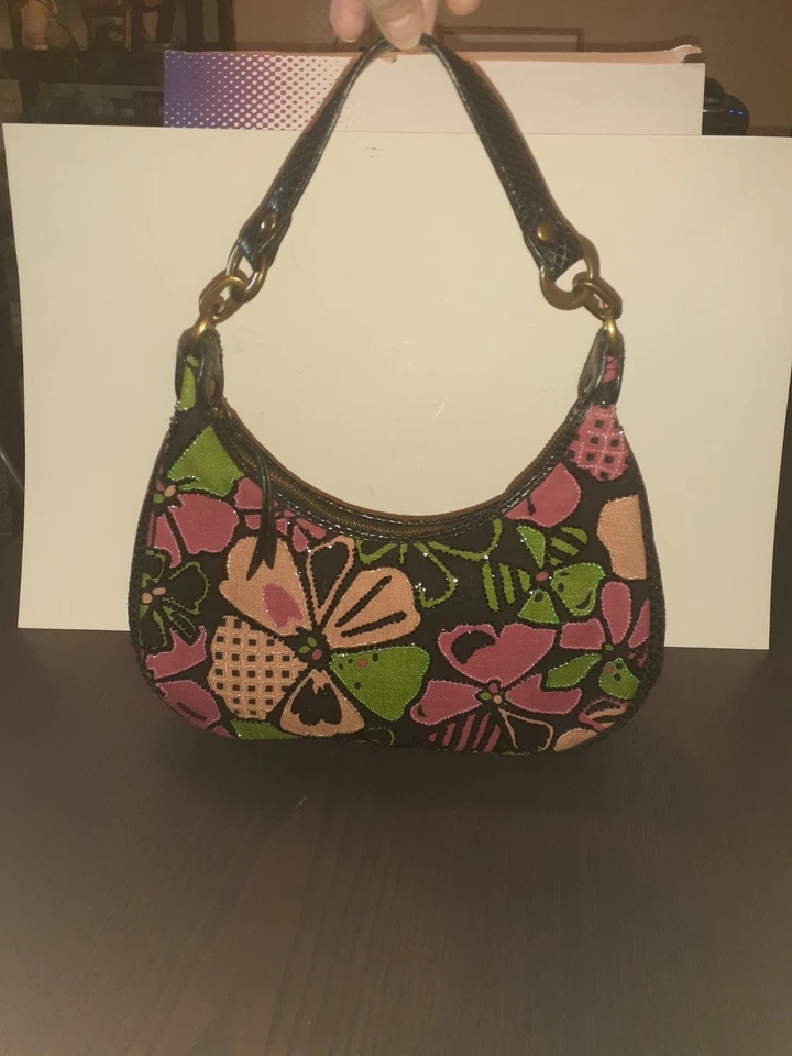 Isabella Fiore Leather Beaded Purse Floral Boho Chic - Image 2 of 4