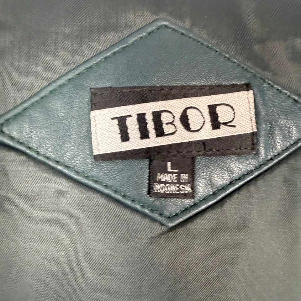 VTG Tibor Womens Teal Genuine Leather Snap Button Long Jacket Thermolite READ - Image 3 of 4