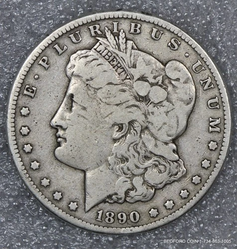 FINE 1890-CC MORGAN SILVER DOLLAR F $1