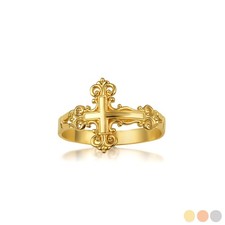 Gold Filigree Sideways Cross Ring Available in Yellow/Rose/White Gold 