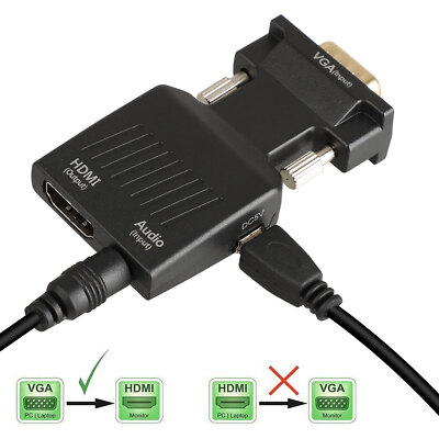 VGA Male to HDMI Female Converter with Audio Adapter Support 1080P Signal Output