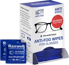 Raxwell Anti-Fog Wipes for Glasses - Lightly Pre-Moistened, Streak-Free Glasses