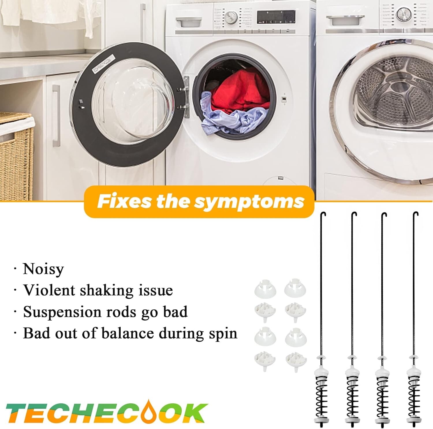 Premium Washer Suspension Rods Kit Whirlpool, Kenmore, Maytag 4 pcs