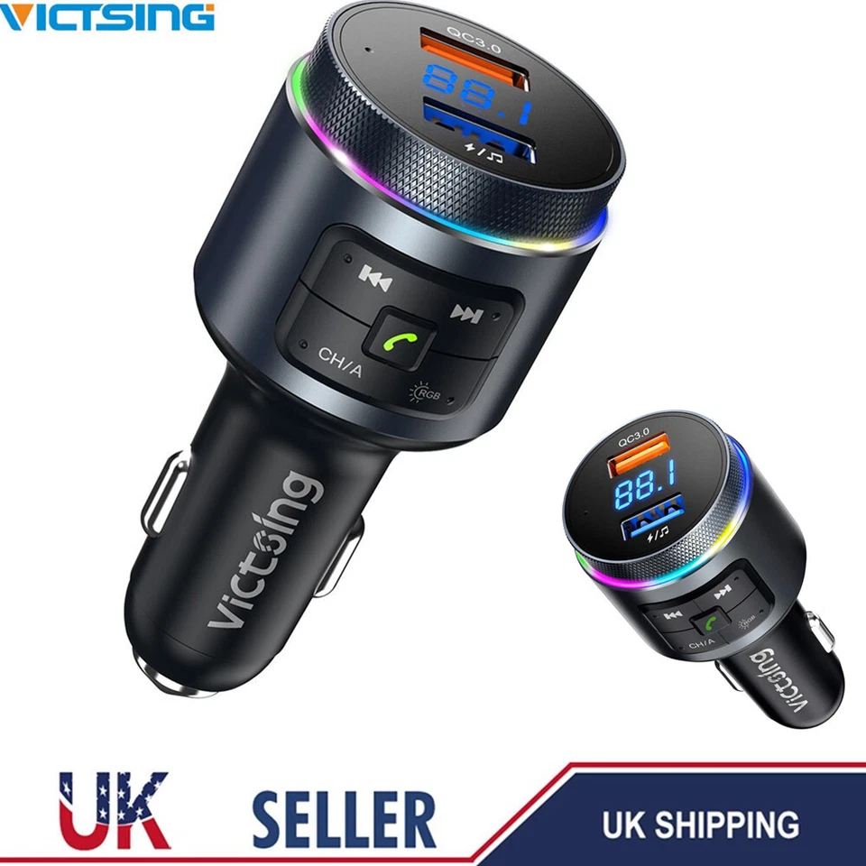 VicTsing Wireless Bluetooth RGB Car FM Transmitter MP3 Player QC3.0 USB Charger