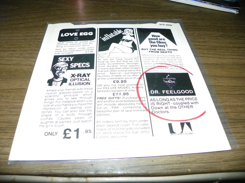 Dr. Feelgood - As Long As The Price Is Right 7" Mint- Blue Vinyl 45 UA UK 1979 - Image 2 of 3