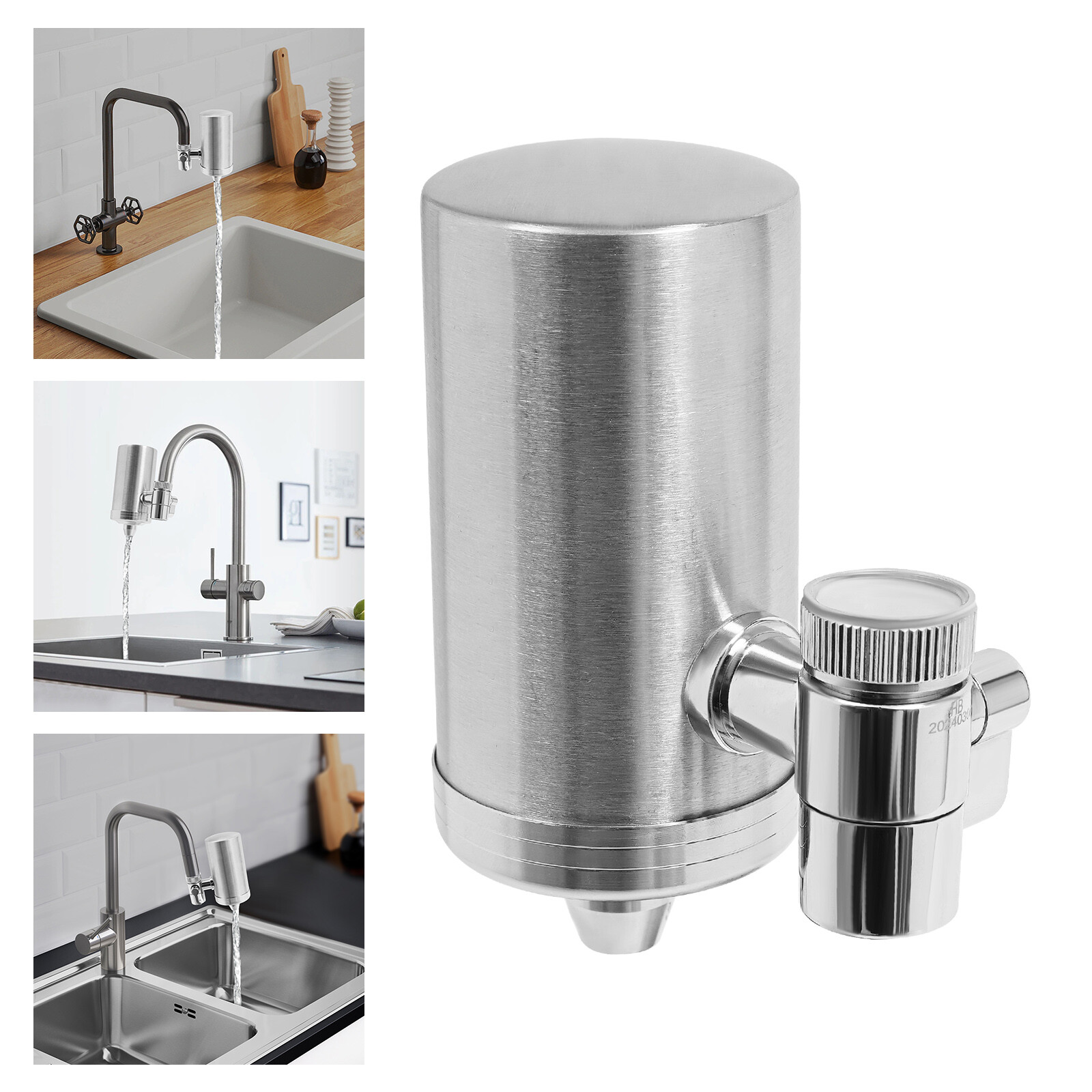 304 Stainless Steel Faucet Water Filter with 4 Replaceable Cartridges