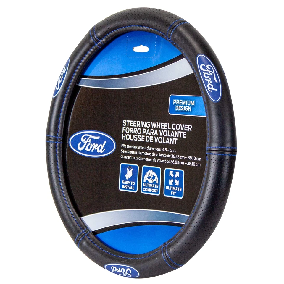 Cubierta de volante premium con costuras de contraste Ford para autos, camionetas y SUV Foto 4 de 4