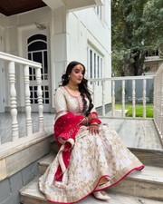 Latest Designer Faux Gorgette Top And Palazzo WIth Dupatta For Wedding Wear