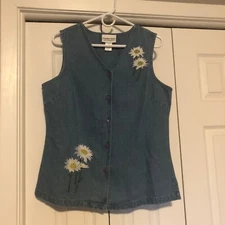 Country Store Denim Womens Vest Floral Size Medium 100% Cotton