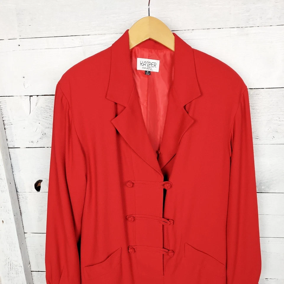Vintage Kasper For A.S.L. Dress Womens 8 Red Sheath Lined Thick Shoulder Pad USA - Image 2 of 4