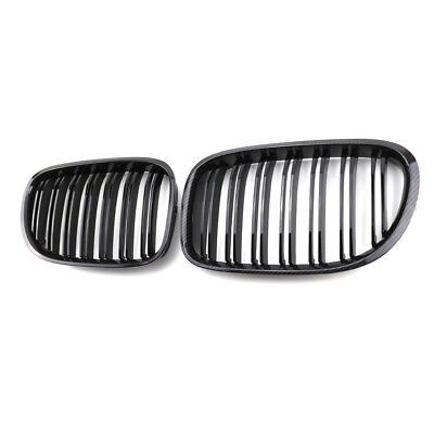 Dual Line Carbon Fiber Style Front Grille For 09-15 BMW 7 Series F02 Sedan 2PCS