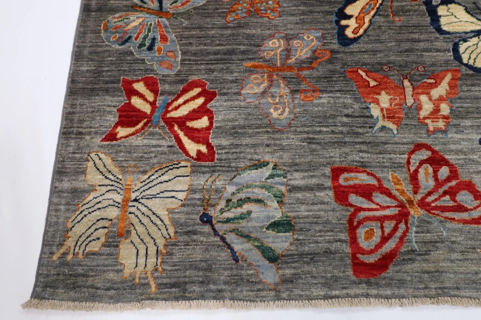 6x8 ft Butterfly Gray Area Rug Afghan Hand Knotted rug bedroom living room rug - Image 3 of 4