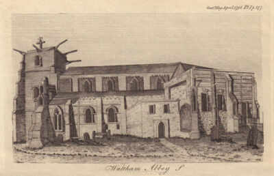 Blick auf Waltham Abbey Church, in Essex 1798 altes antikes Vintage Druckbild