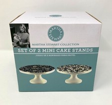 Martha Stewart 2 Mini Porcelain Cake Cupcake Stands black white 4”