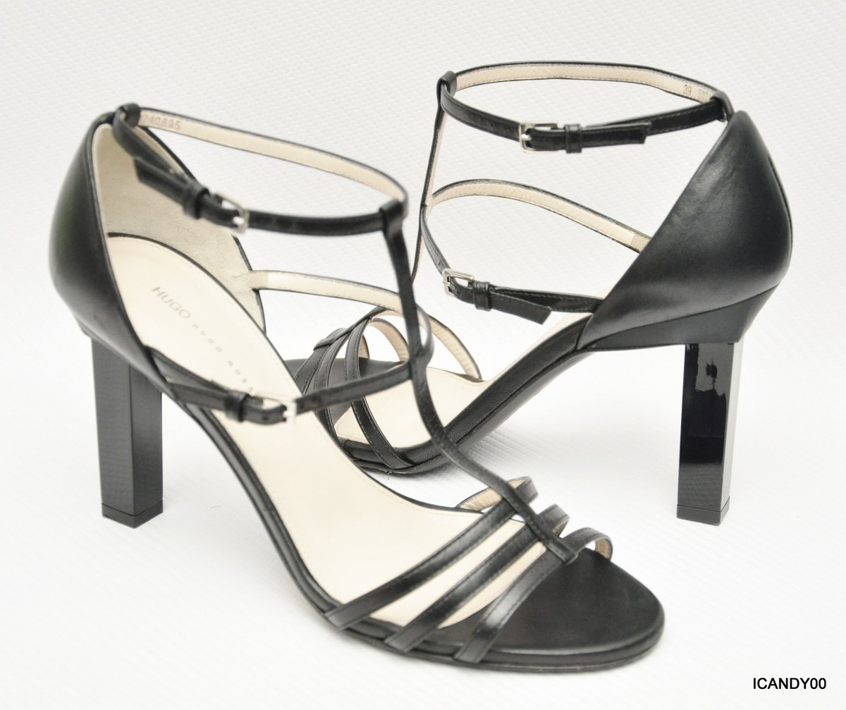 その他 S New HUGO Hugo Boss Italian Leather Ankle Strap Strappy Sandal Heel