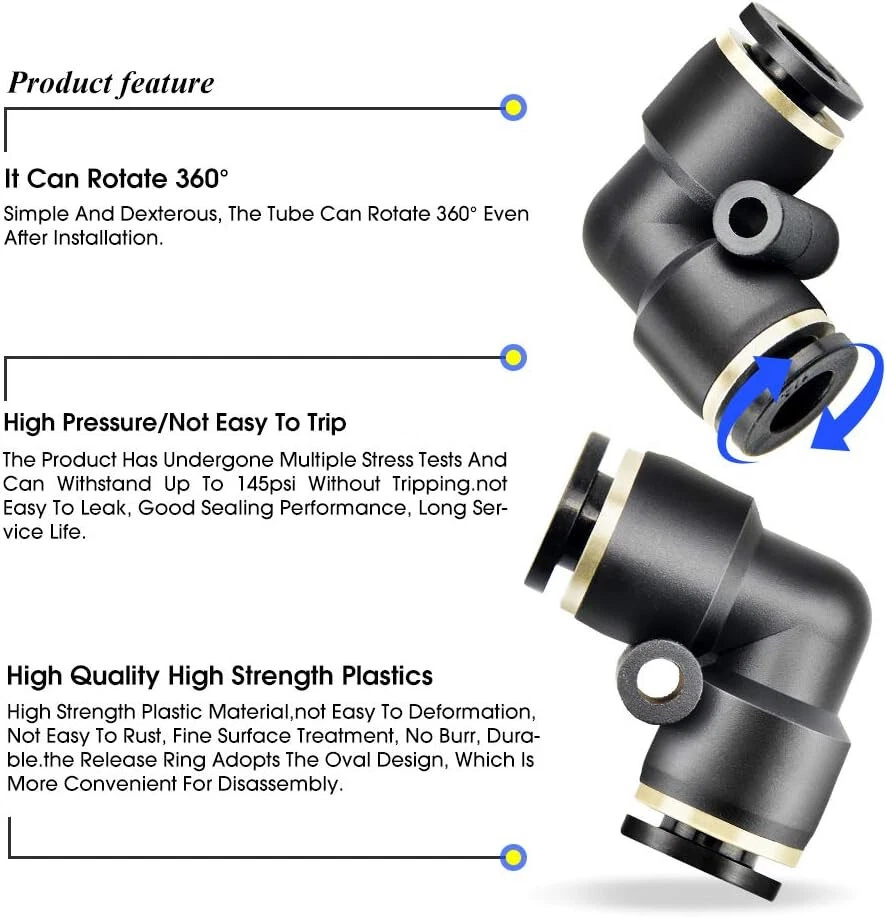 Push to Connect 3/8" OD Nylon Air Line Quick Release Pneumatic Fittings 5Pc - Image 4 of 4